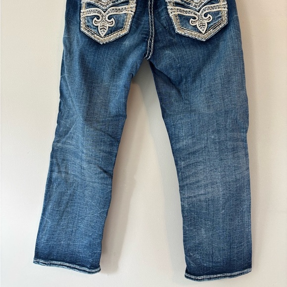 Rock Revival Vintage Blue Acid Wash Y2K Low Rise Denim Embroidered Capri Size30 - Picture 5 of 13